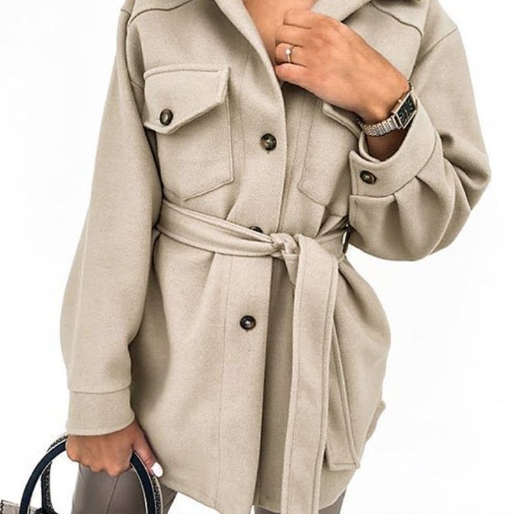 Floral Blooming Khaki Flap-Pocket  Coat (XL) NWT
